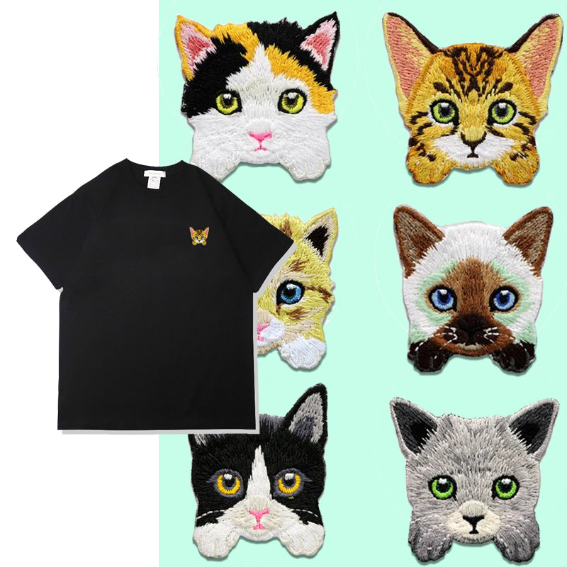 Sommer-T-Shirt aus reiner Baumwolle mit Kawaii-Katzenstickerei