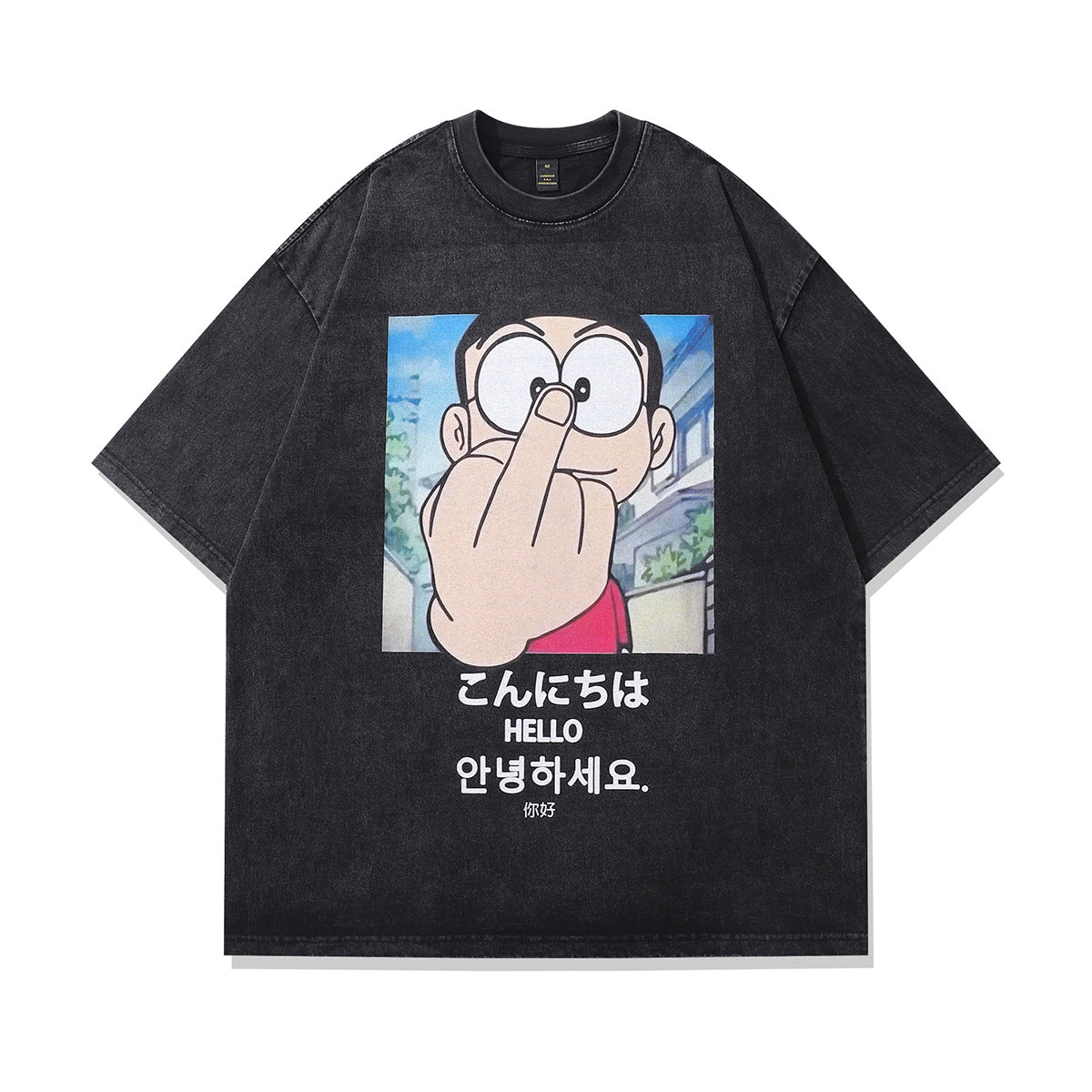 Ren bomull Doraemon Nobi Nobita DTG T-shirt med tryck