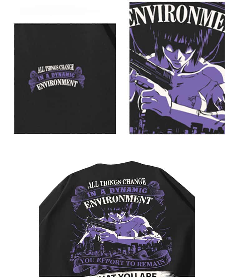 Langärmliges Anime-T-Shirt „Ghost in the Shell“ aus reiner Baumwolle