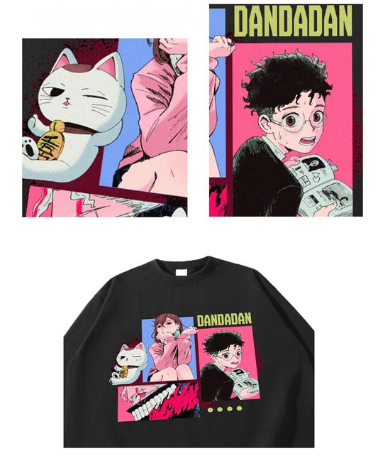 Maglietta a maniche lunghe in puro cotone con stampa anime Dandadan