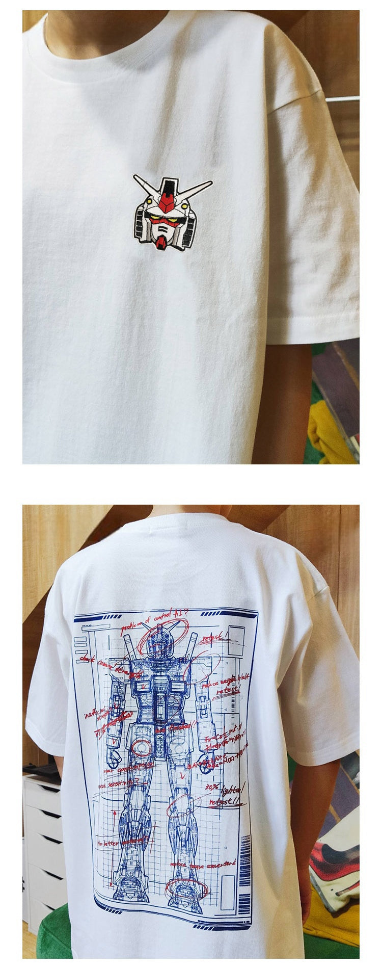 T-shirt en pur coton avec croquis de Mobile Suit Gundam