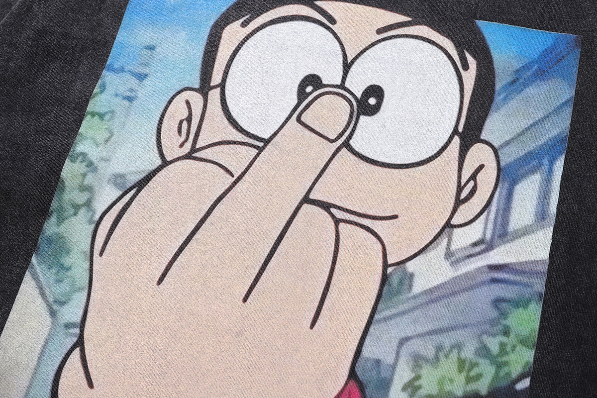 Ren bomull Doraemon Nobi Nobita DTG T-shirt med tryck