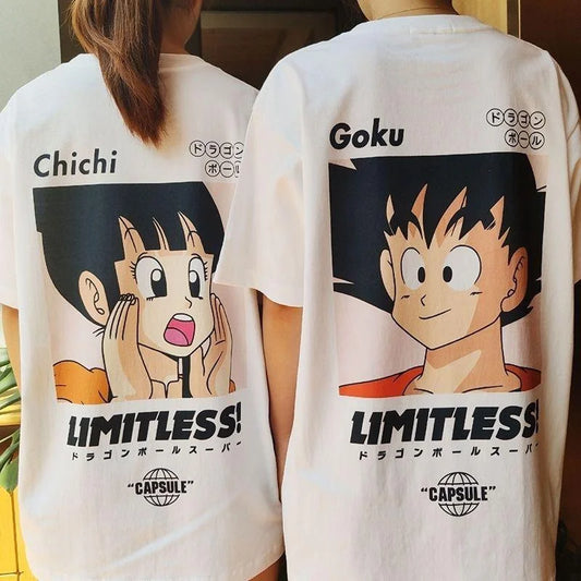 Pure Cotton Dragon Ball Goku Chichi Back Printing T-shirt