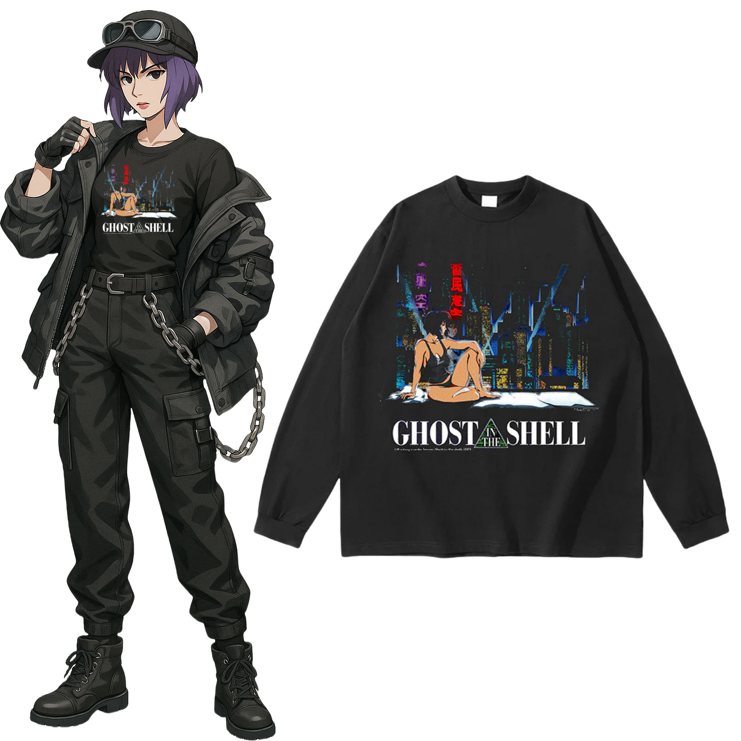 Pure Cotton Ghost in the Shell pitkähihainen T-paita