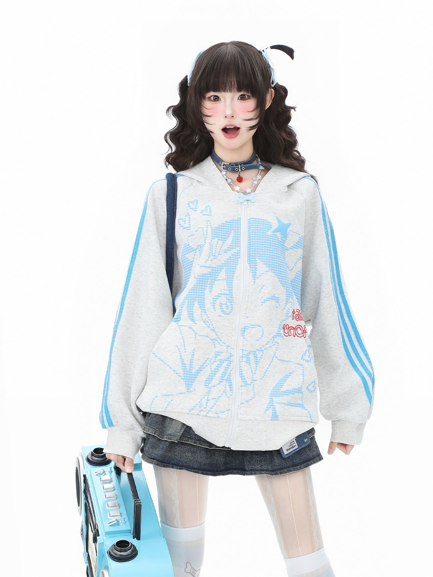 Love Live! Nico Yazawa Striped Hoodie Cardigan