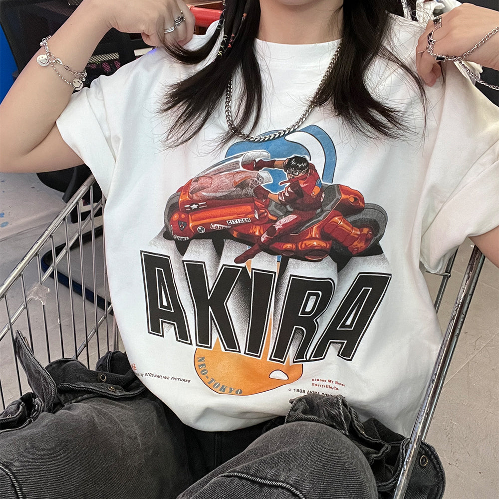 T-Shirt aus reiner Baumwolle mit Akira Cyberpunk Kaneda DTG-Druck