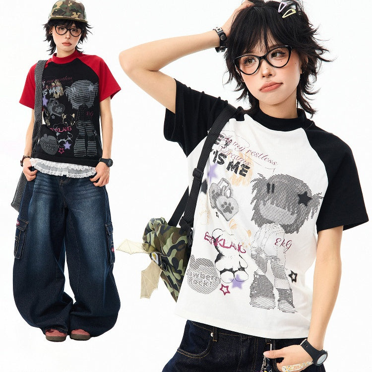 Camiseta de manga comprida Dandadan de algodão puro com estética fofa