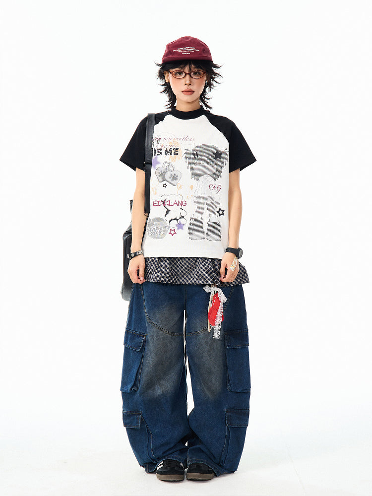 Camiseta de manga comprida Dandadan de algodão puro com estética fofa