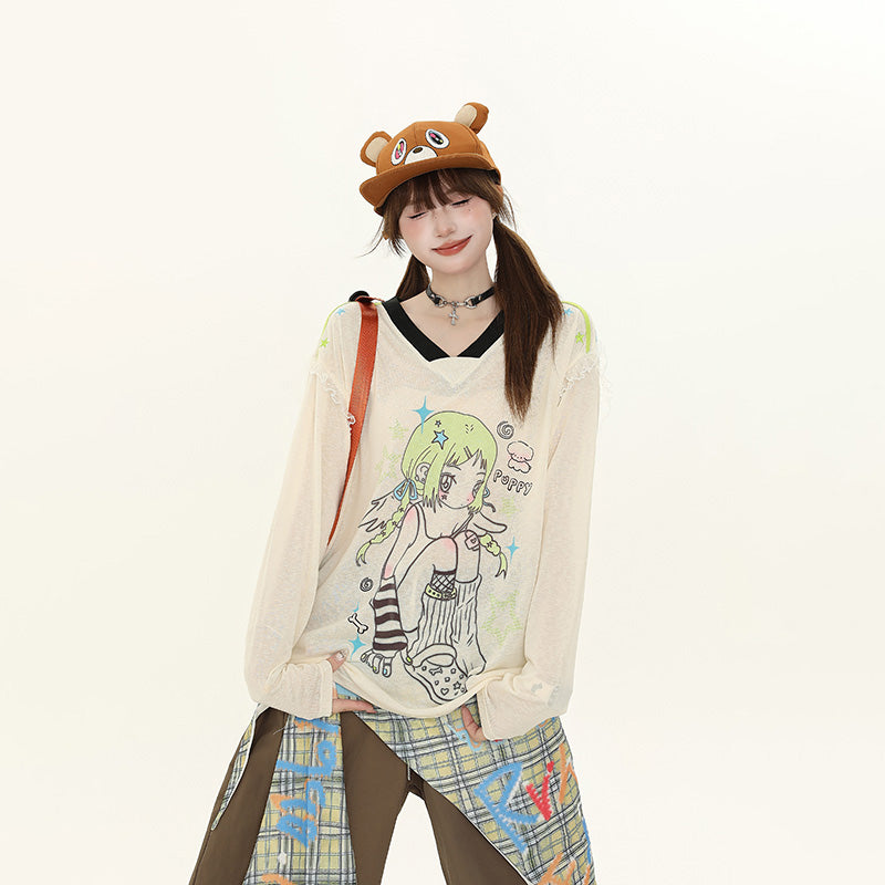Kawaii Anime Girl Gaphic Long Sleeve T-Shirt