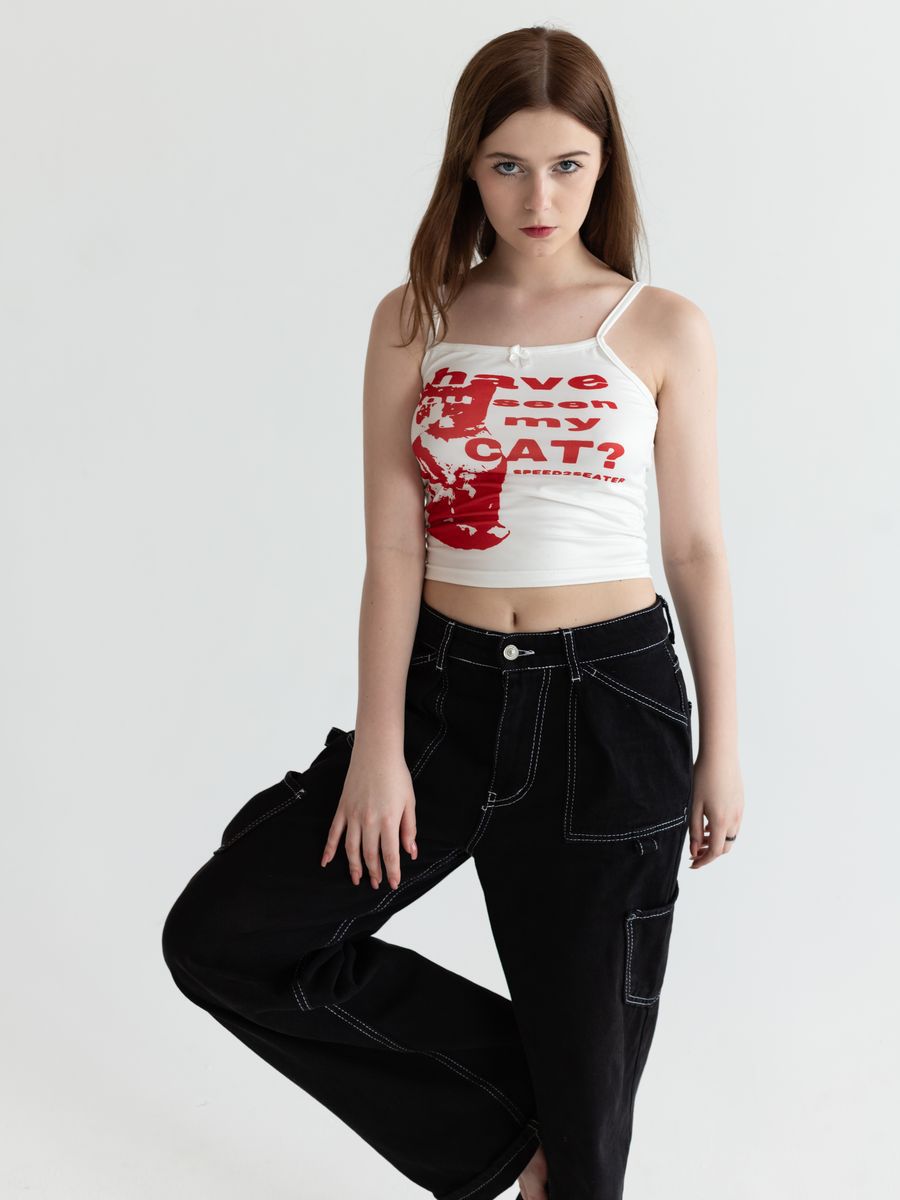 HAVE YOU SEEN MY CAT Letter Print Cami
