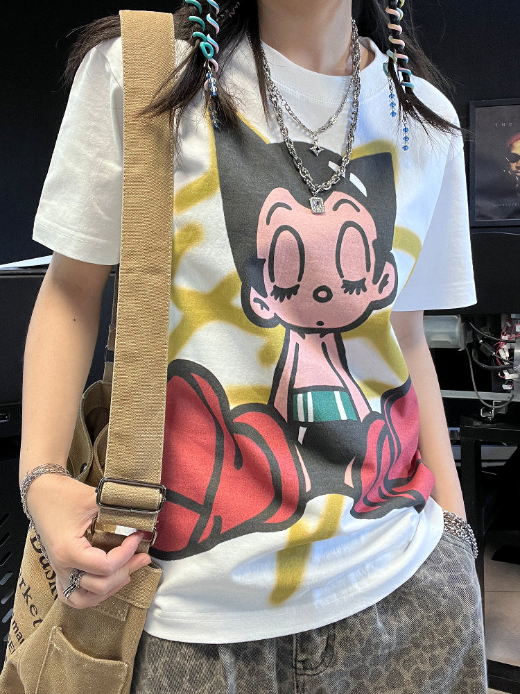 T-Shirt aus reiner Baumwolle mit Akira Cyberpunk Kaneda DTG-Druck