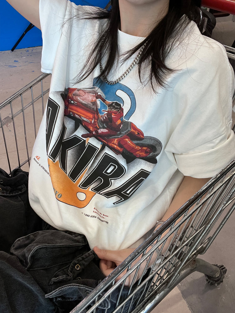 T-Shirt aus reiner Baumwolle mit Akira Cyberpunk Kaneda DTG-Druck