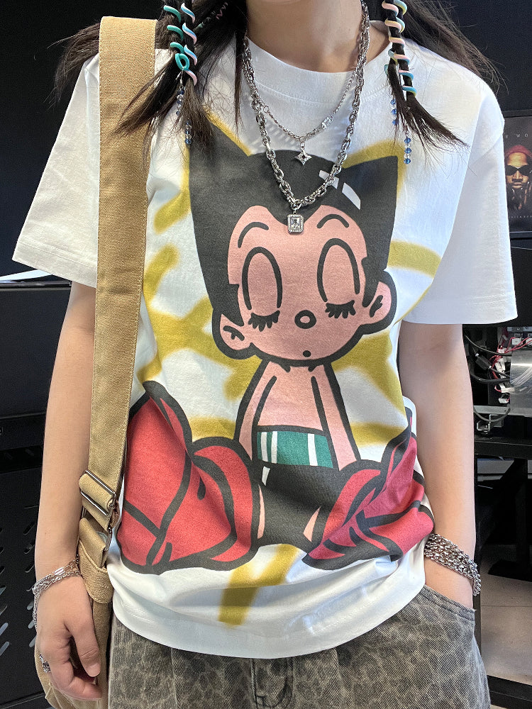 T-Shirt aus reiner Baumwolle mit Akira Cyberpunk Kaneda DTG-Druck