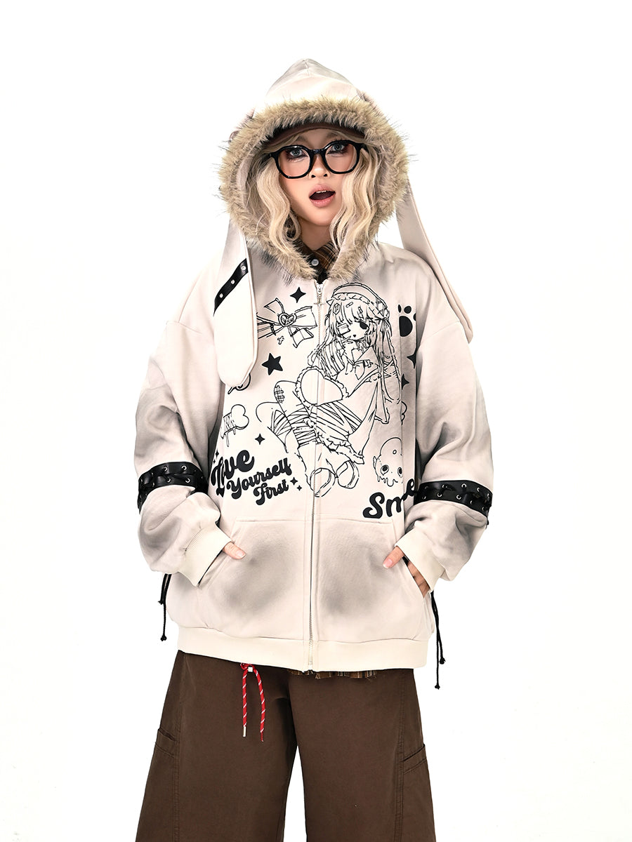 Kawaii Bunny Ear Hoodie Cardigan