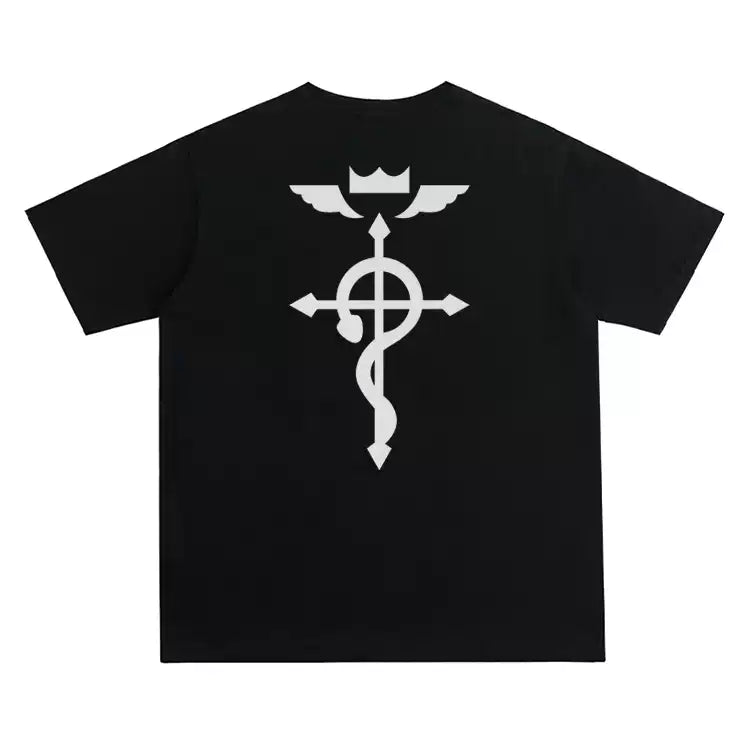 Camiseta com estampa DTG do logotipo do Fullmetal Alchemist em algodão puro