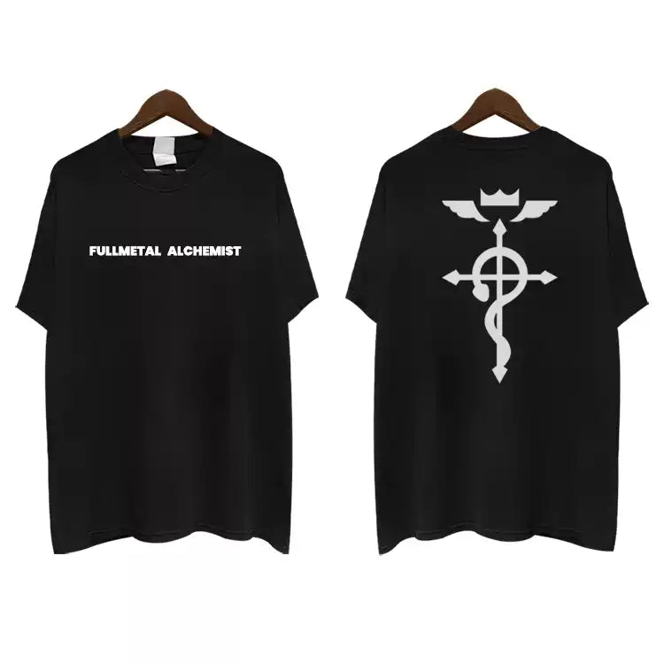 Camiseta com estampa DTG do logotipo do Fullmetal Alchemist em algodão puro