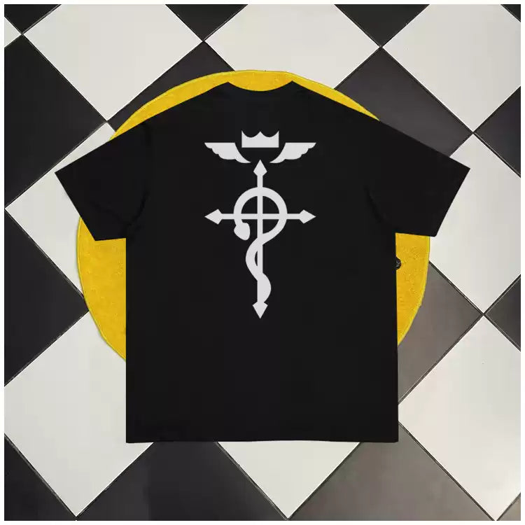 Camiseta com estampa DTG do logotipo do Fullmetal Alchemist em algodão puro