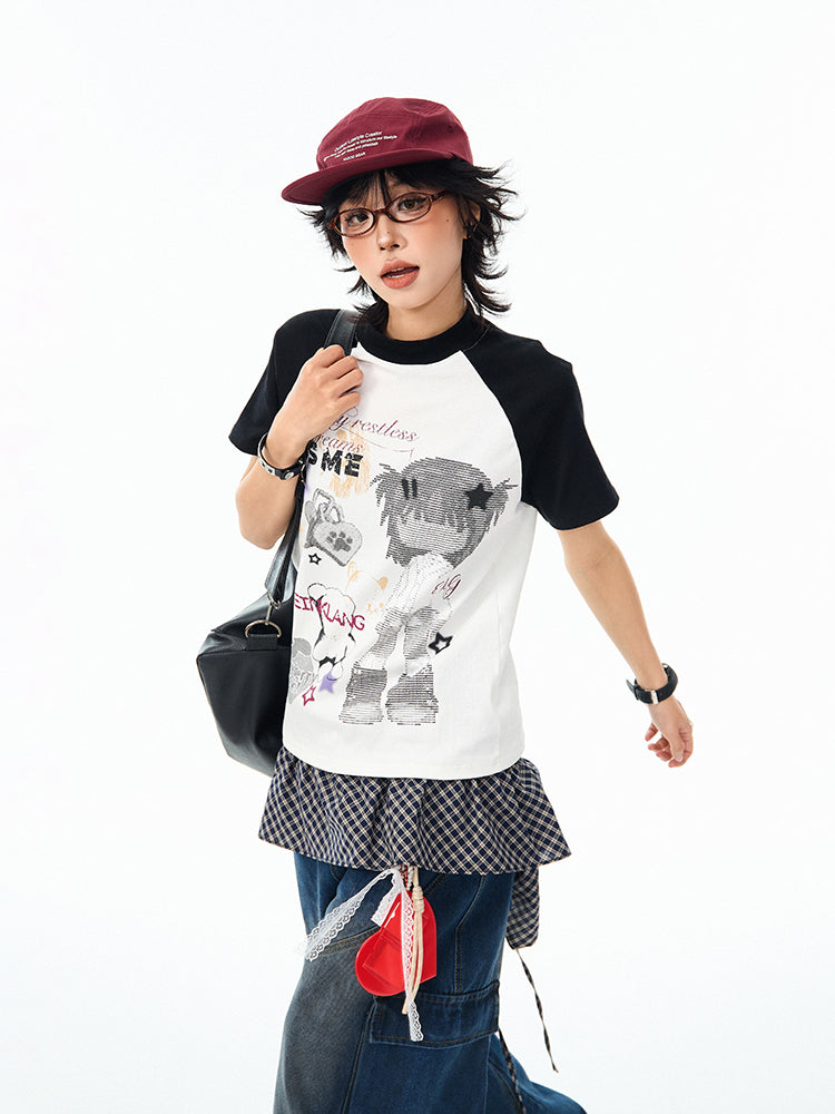Camiseta de manga comprida Dandadan de algodão puro com estética fofa