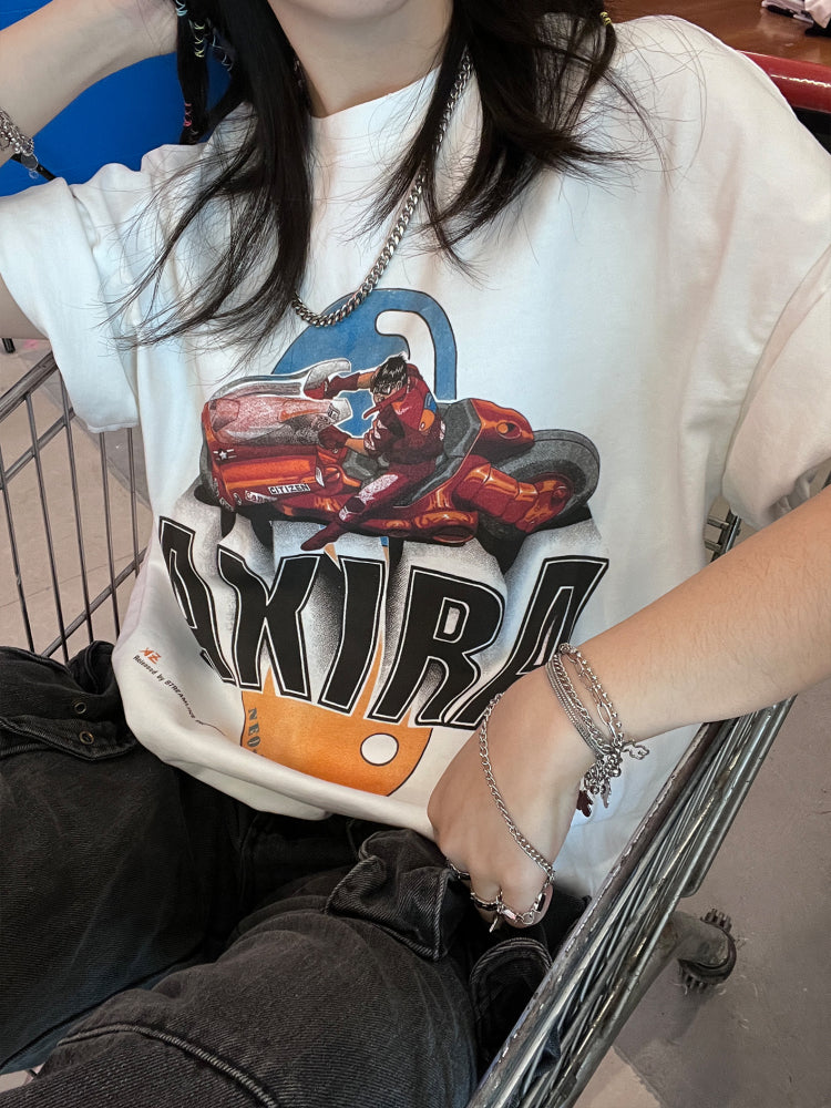 T-Shirt aus reiner Baumwolle mit Akira Cyberpunk Kaneda DTG-Druck