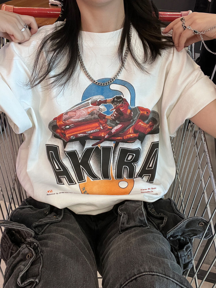T-Shirt aus reiner Baumwolle mit Akira Cyberpunk Kaneda DTG-Druck