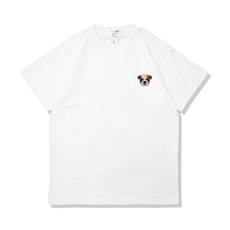 Camiseta de verano de algodón puro con bordado de perro kawaii