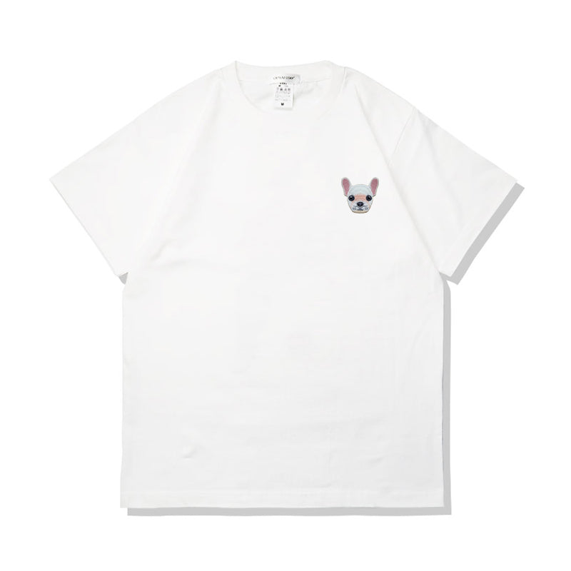 Camiseta de verano de algodón puro con bordado de perro kawaii