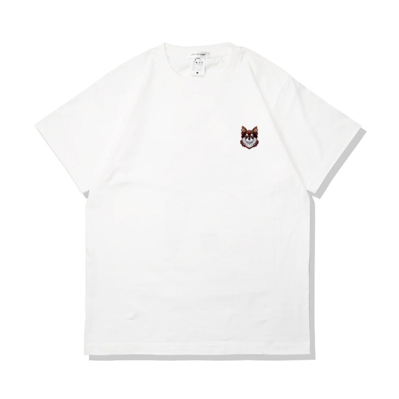 Camiseta de verano de algodón puro con bordado de perro kawaii