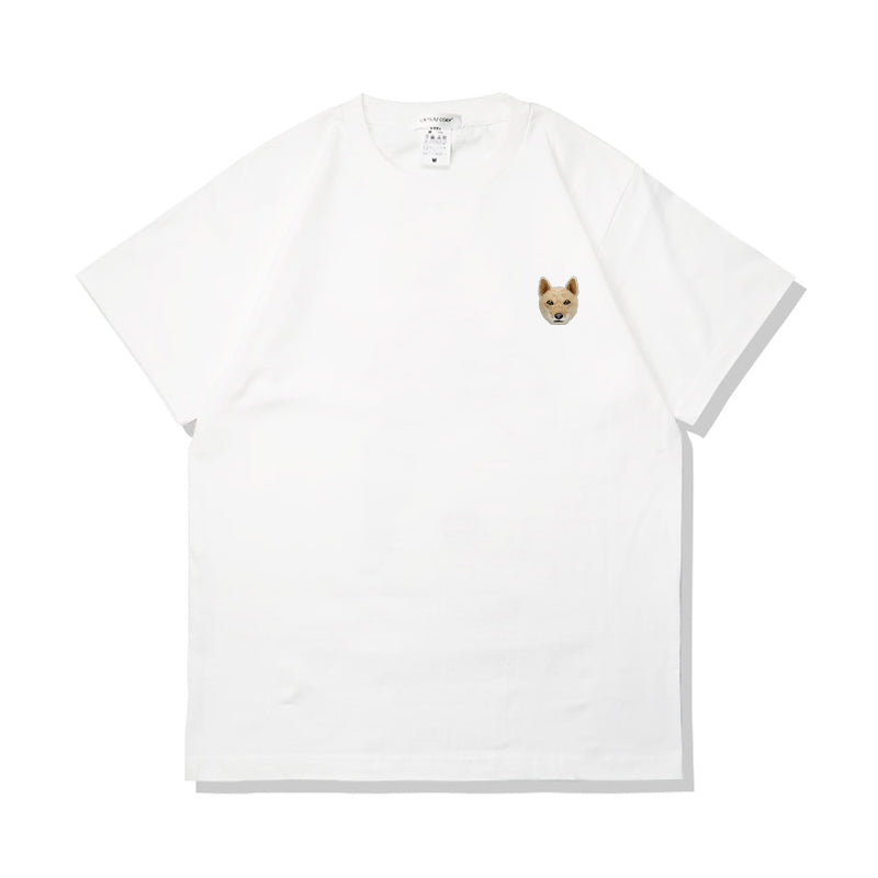 Camiseta de verano de algodón puro con bordado de perro kawaii