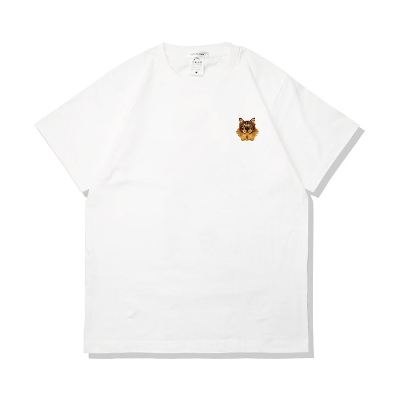 Camiseta de verano de algodón puro con bordado de gato kawaii
