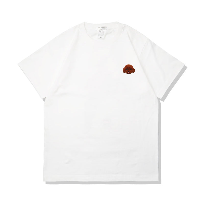 Camiseta de verano de algodón puro con bordado de perro kawaii