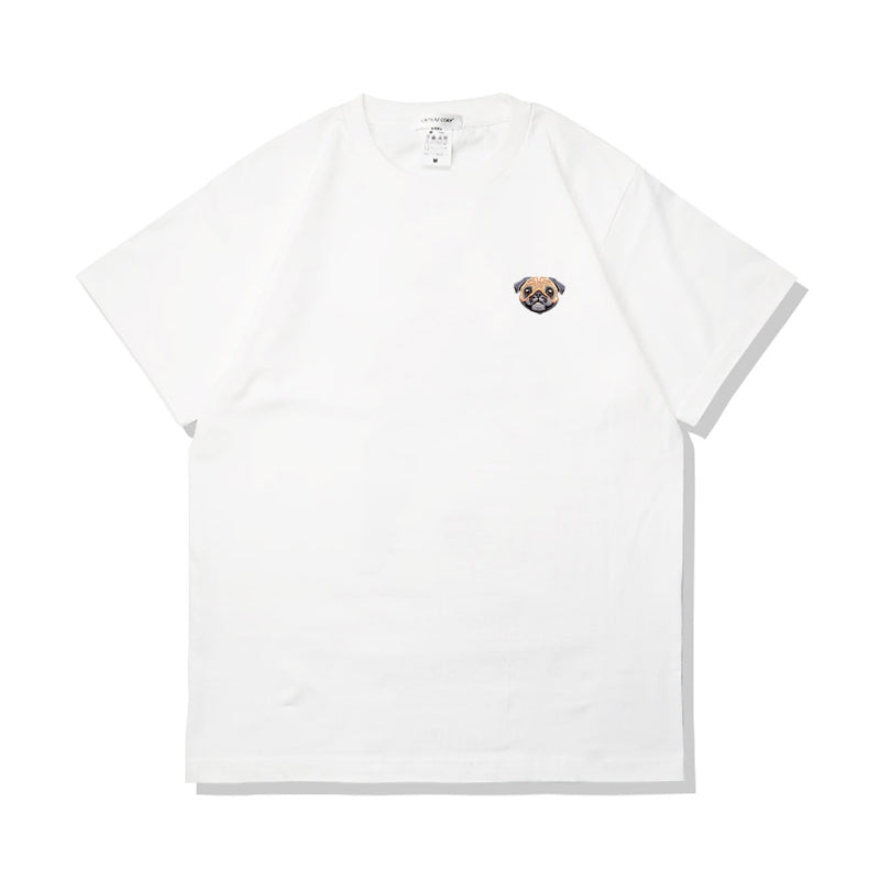 Camiseta de verano de algodón puro con bordado de perro kawaii