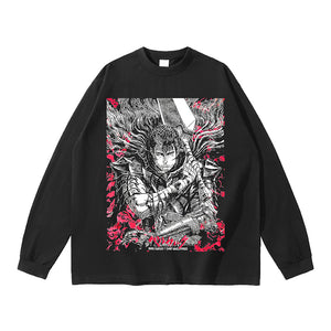 T-shirt met lange mouwen van puur katoen met Berserk Anime-esthetiek