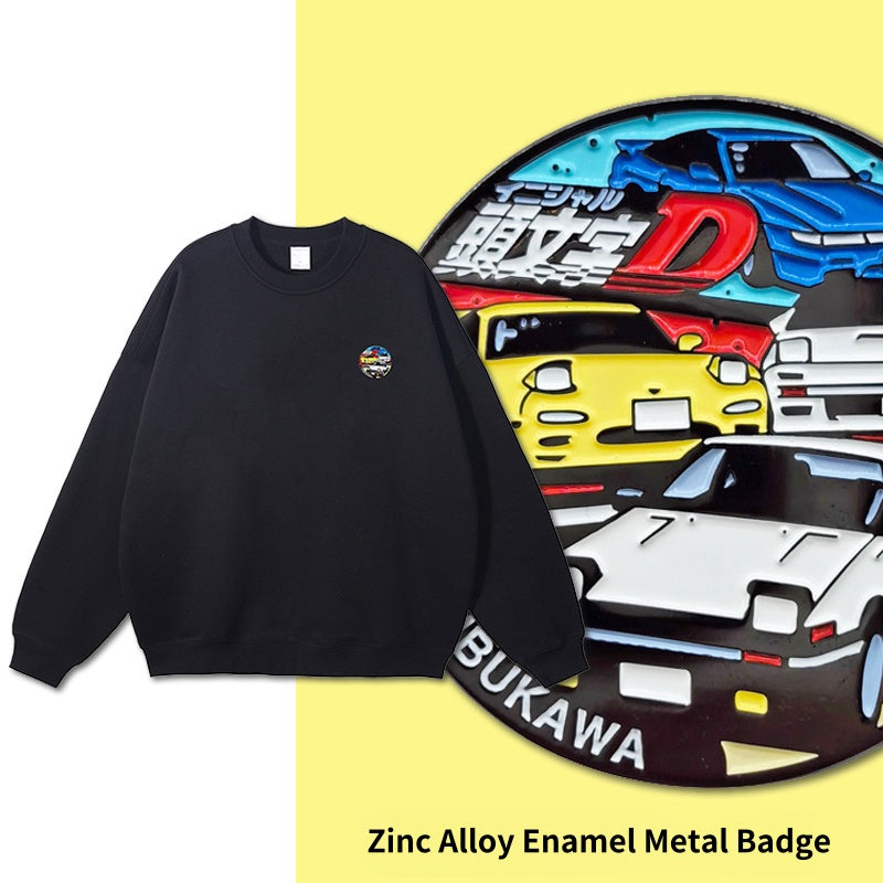 Pure Cotton Initial D Metal Badge With Velcro Pullover Hoodie