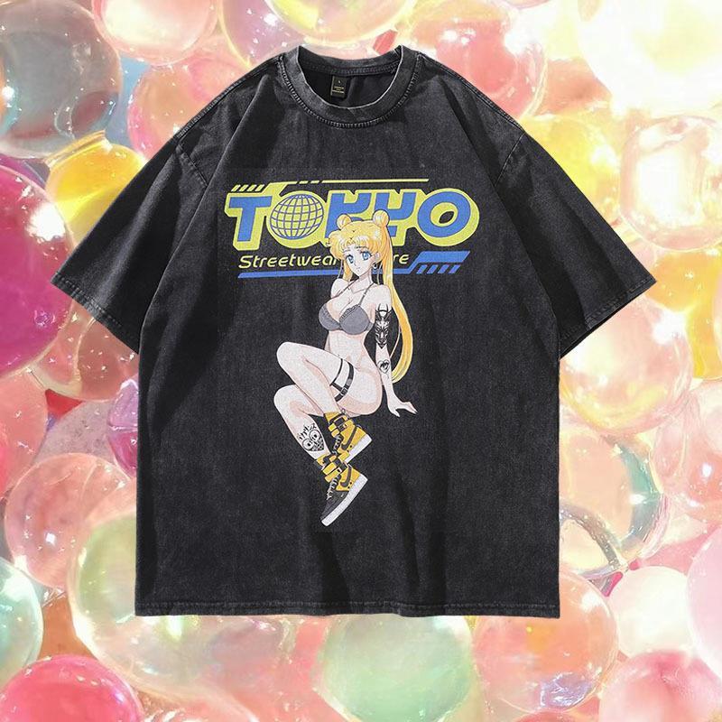 T-shirt imprimé Sailor Moon USAgi en pur coton DTG mignon