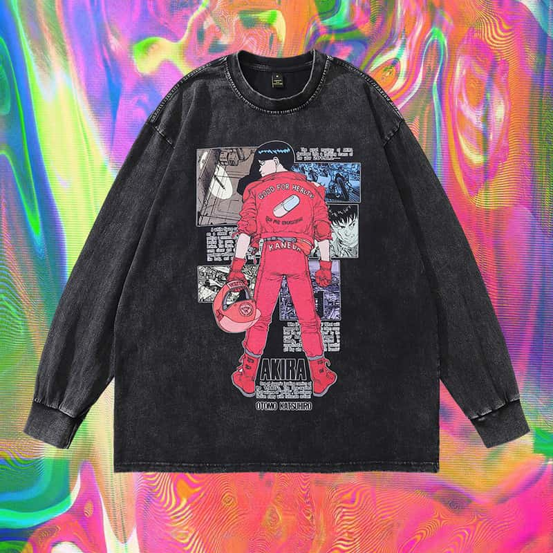 Pure Cotton Akira Kaneda Shoutarou DTG Printed Long Sleeve T-shirt