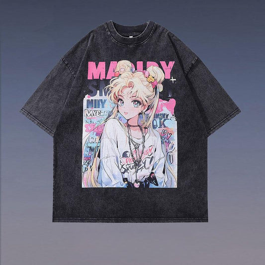 T-shirt imprimé Sailor Moon USAgi en pur coton DTG mignon