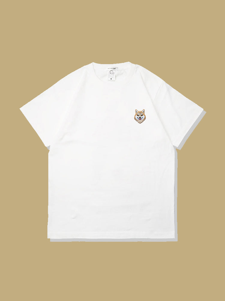 Camiseta de verano de algodón puro con bordado de perro kawaii
