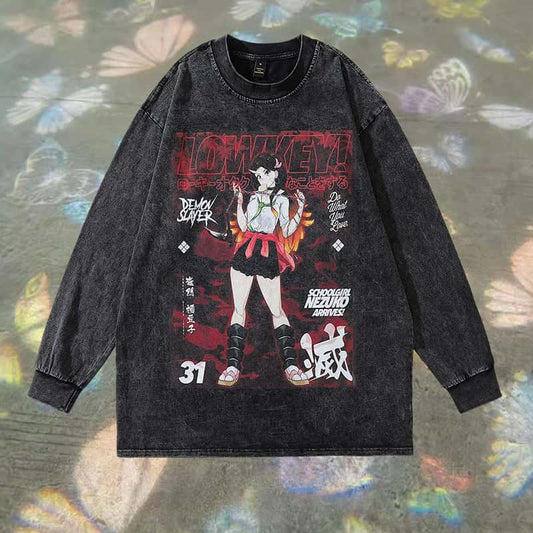 Pure Cotton Demon Slayer Nezuko DTG Printed Long Sleeve T-shirt