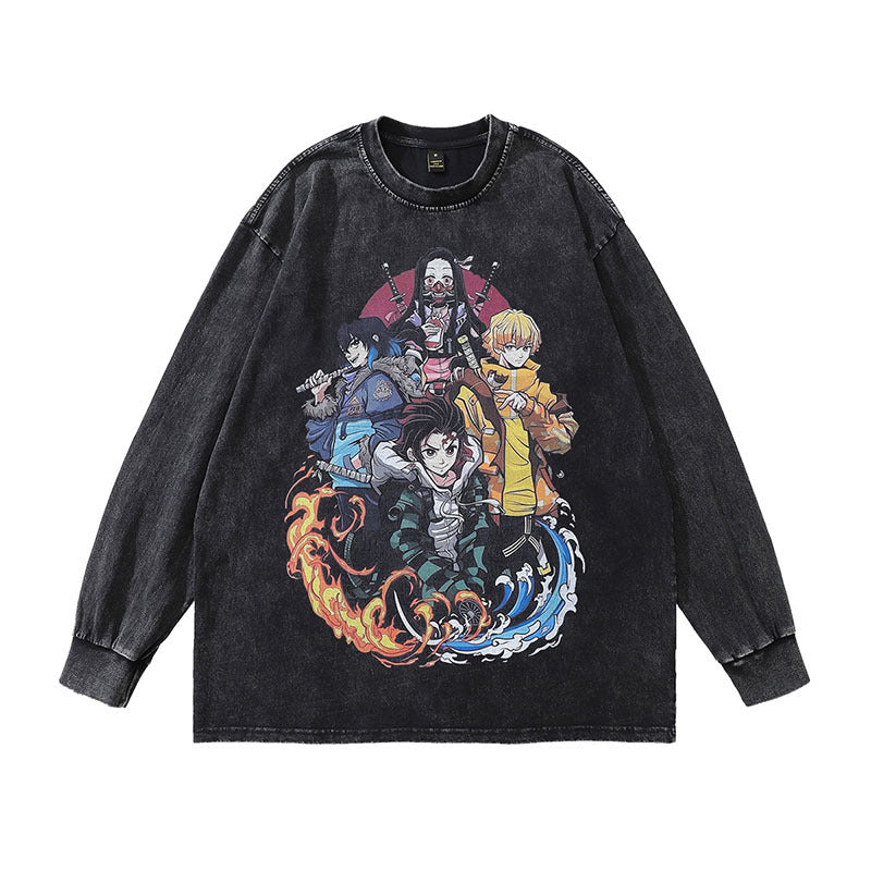 Pure Cotton Demon Slayer Trendy DTG Printed Long Sleeve T-shirt