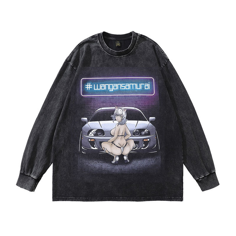 Pure Cotton Sexy Anime Girl DTG Printed Long Sleeve T-shirt