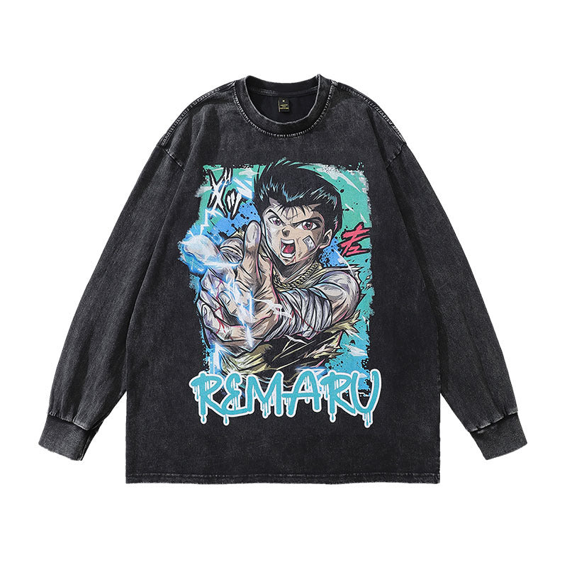 Pure Cotton YuYu Hakusho Yusuke DTG Printed Long Sleeve T-shirt