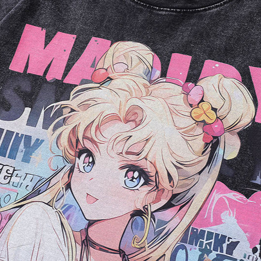 T-shirt imprimé Sailor Moon USAgi en pur coton DTG mignon