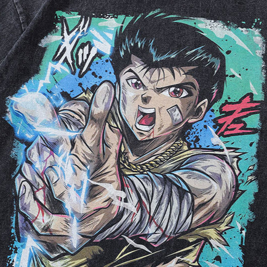 Pure Cotton YuYu Hakusho Yusuke DTG Printed Long Sleeve T-shirt