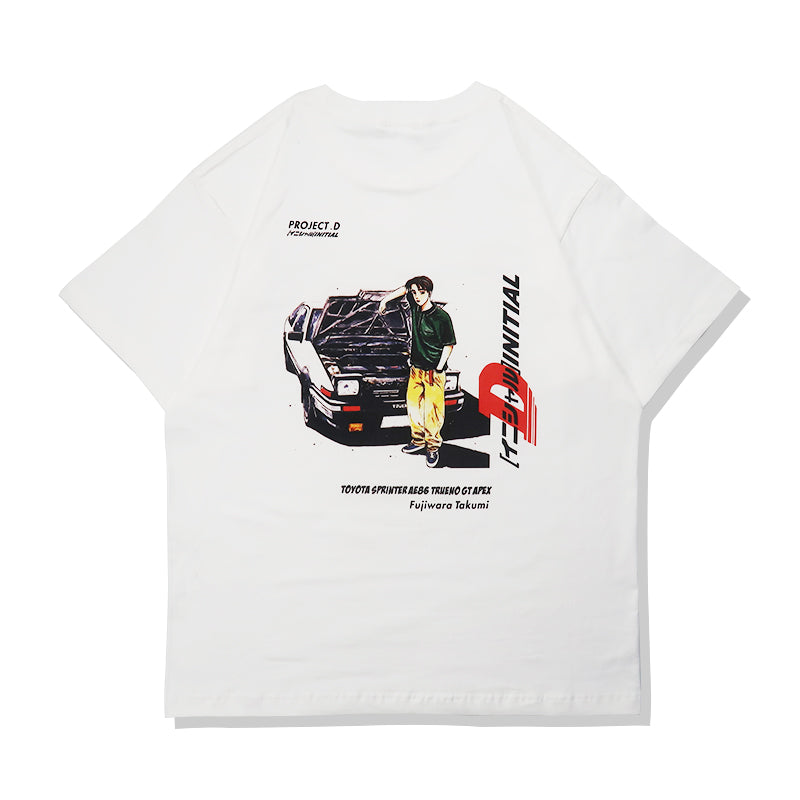 Camiseta de algodão puro com a inicial D Fujiwara Takumi AE 86