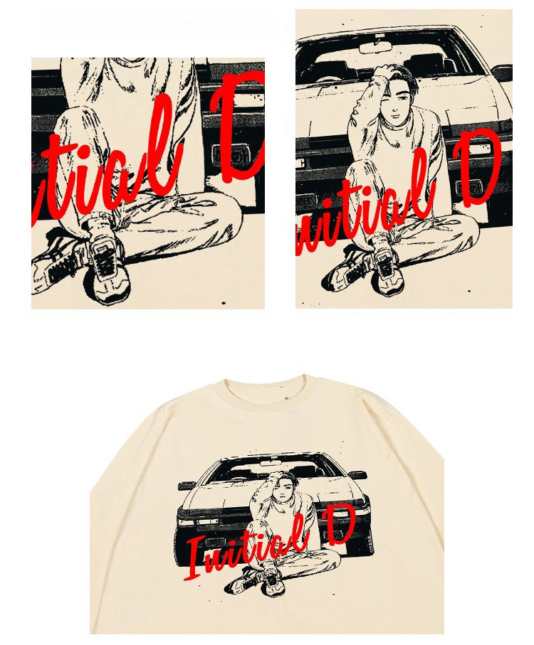 Pure Cotton Initial D Fujiwara Takumi Langermet T-skjorte