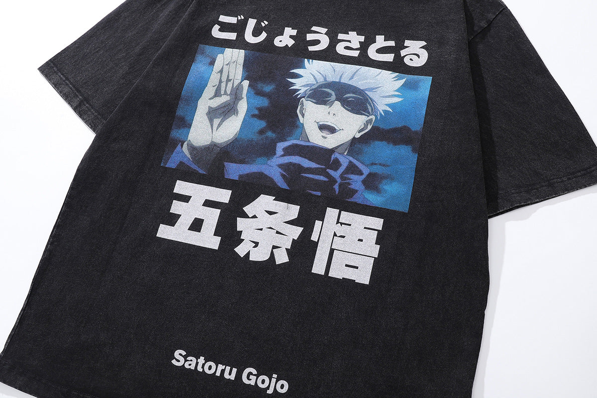 تي شيرت Jujutsu Kaisen Satoru Gojo DTG من القطن الخالص مطبوع