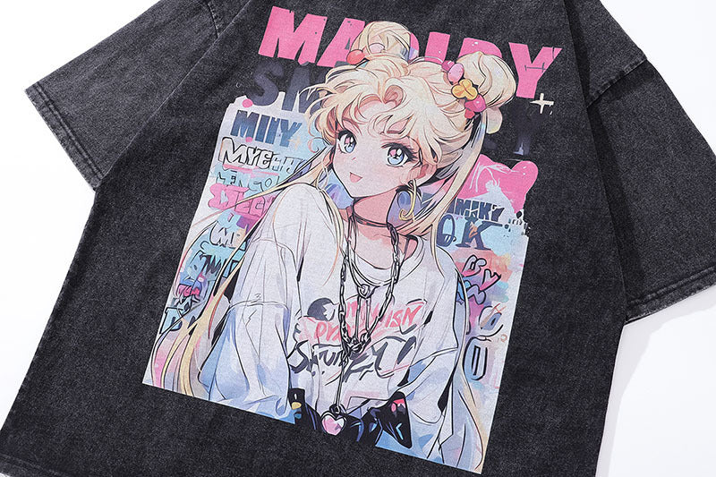 T-shirt imprimé Sailor Moon USAgi en pur coton DTG mignon