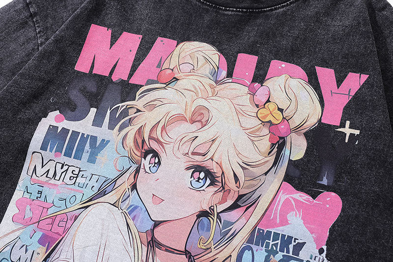 T-shirt imprimé Sailor Moon USAgi en pur coton DTG mignon