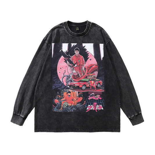 Pure Cotton Akira Retro DTG Printed Long Sleeve T-shirt