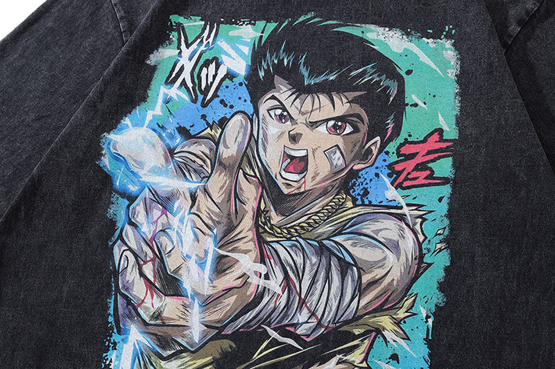 Pure Cotton YuYu Hakusho Yusuke DTG Printed Long Sleeve T-shirt